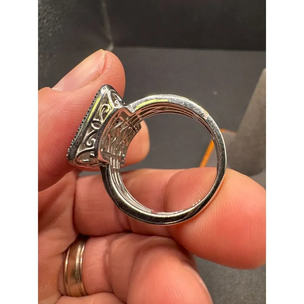 D’Joy 925 Sterling Silver Blue & White Diamond Pave Cocktail Ring Size 10.25
